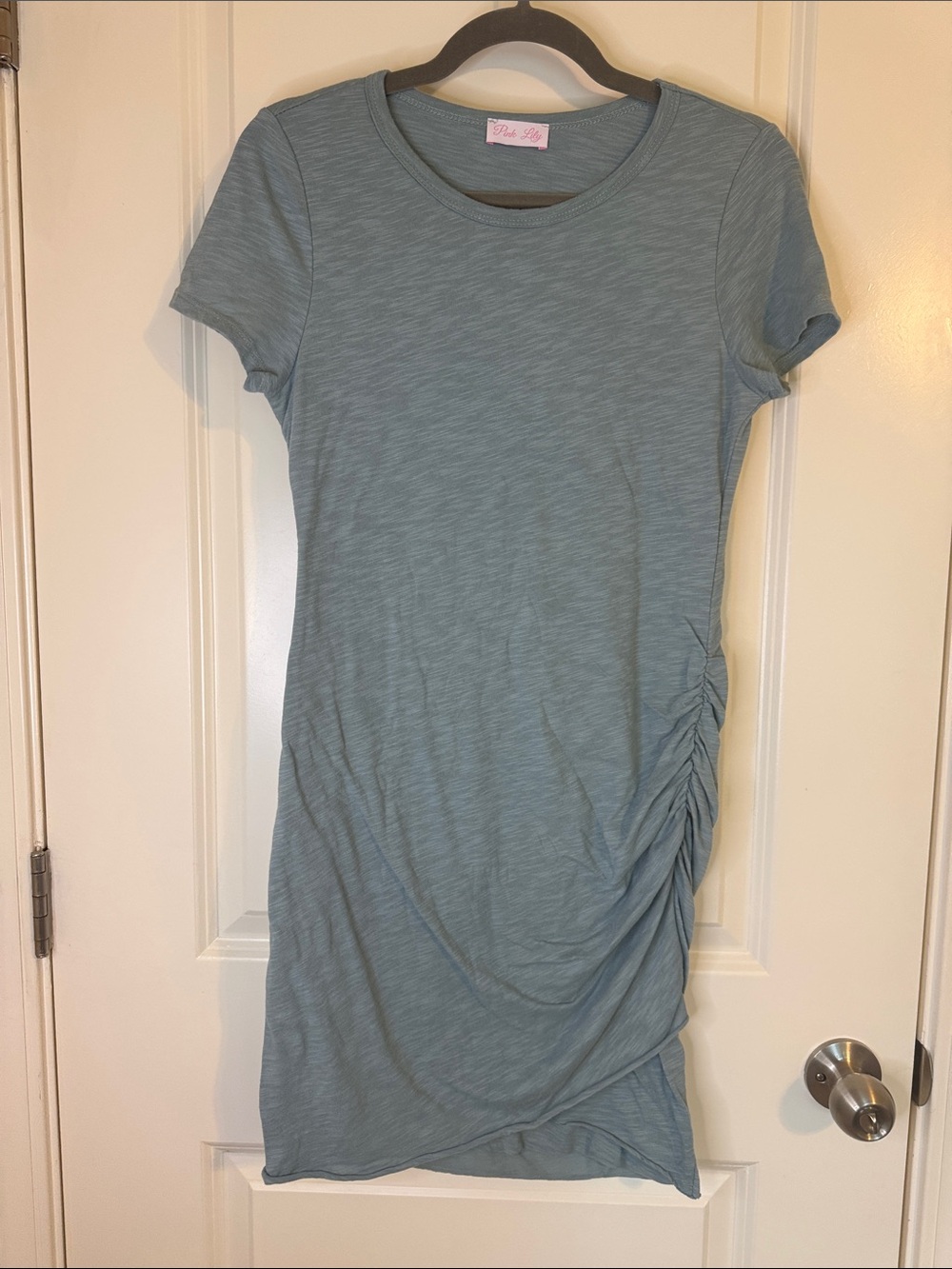 Pink Lily Dusty Blue Ruched Side T-Shirt Dress